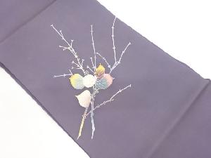 塩瀬手描き金彩枝葉・花模様名古屋帯